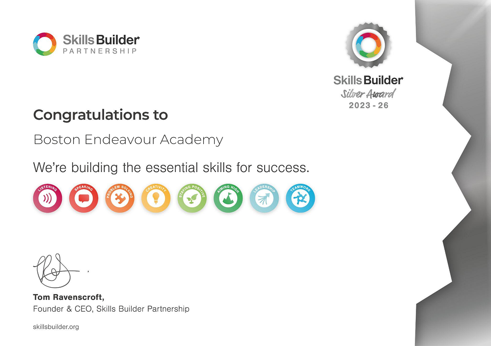 Certificate to BEA from Skills Builder for achieving Silver